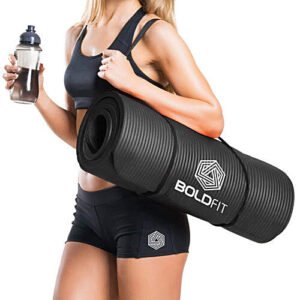 Boldfit Unisex Yoga Mat With Carrying Strap - 10 mm, Anti Slip, Black, 1 pc
